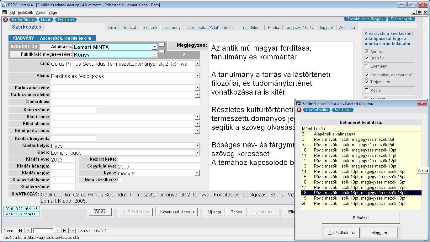 Publikáció rlap képe