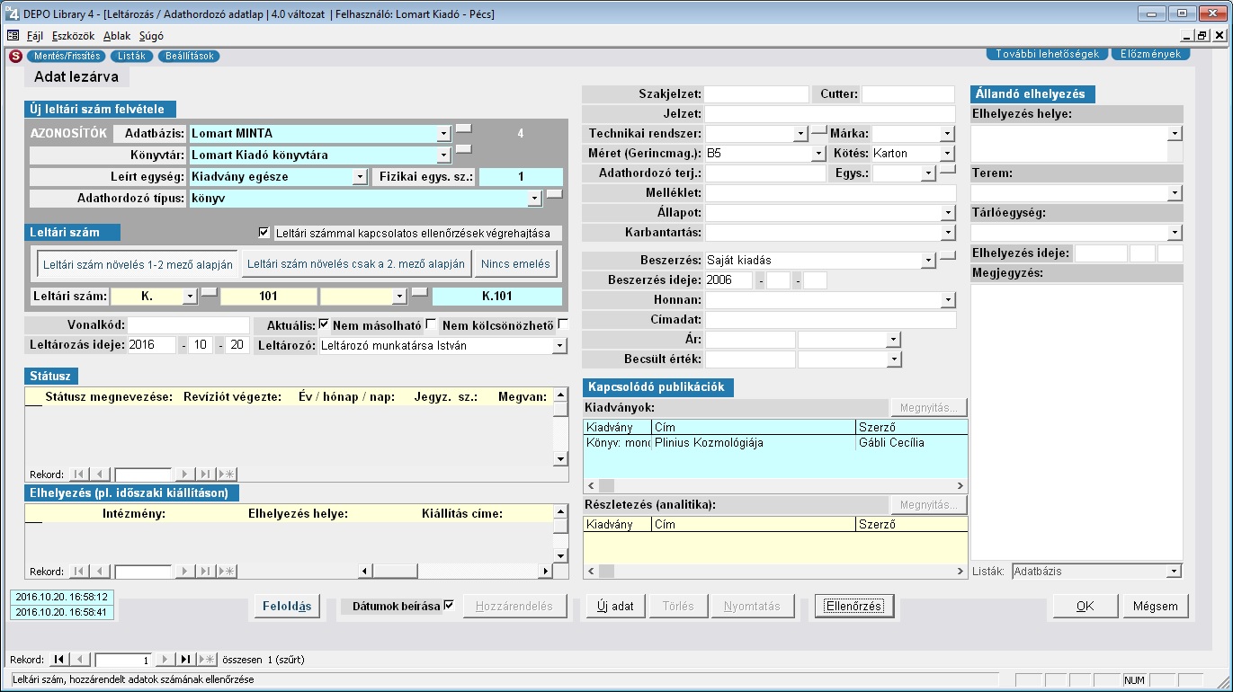 Leltározás / adathordozó rlap képe