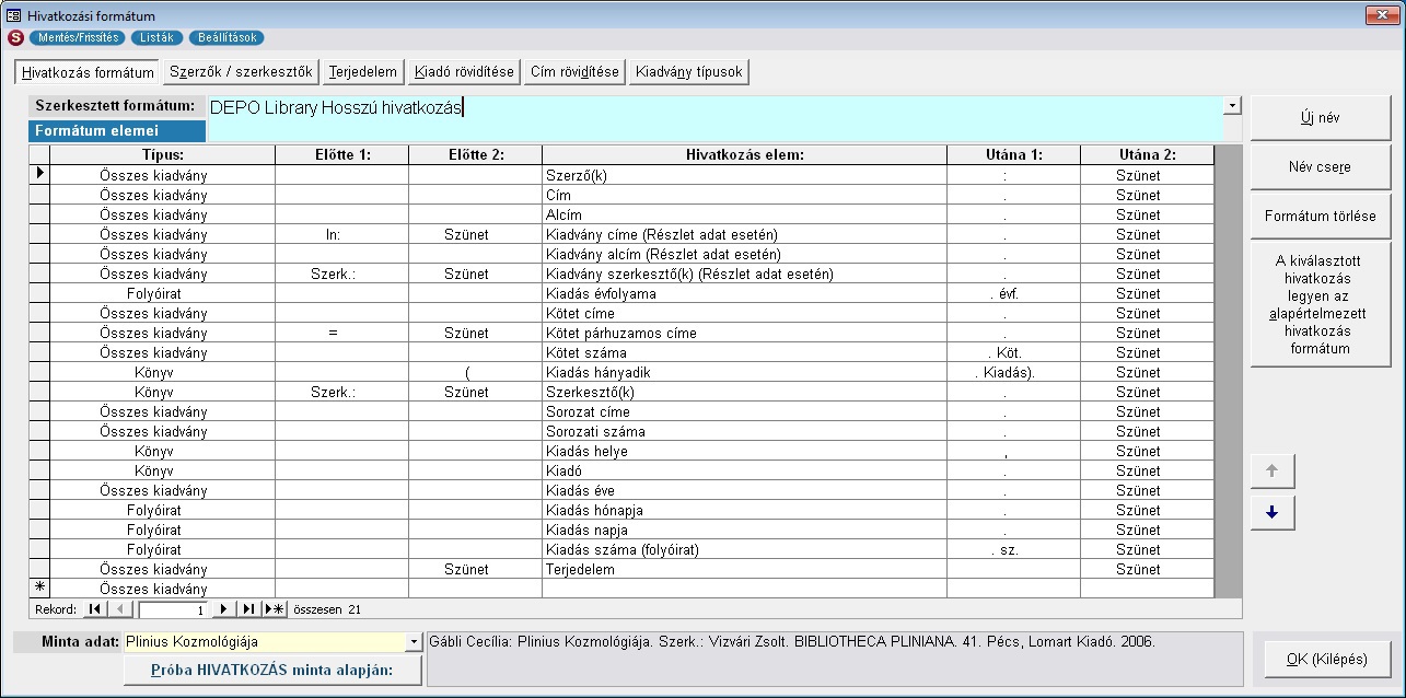 Hivatkozás formátum beállításnak képe