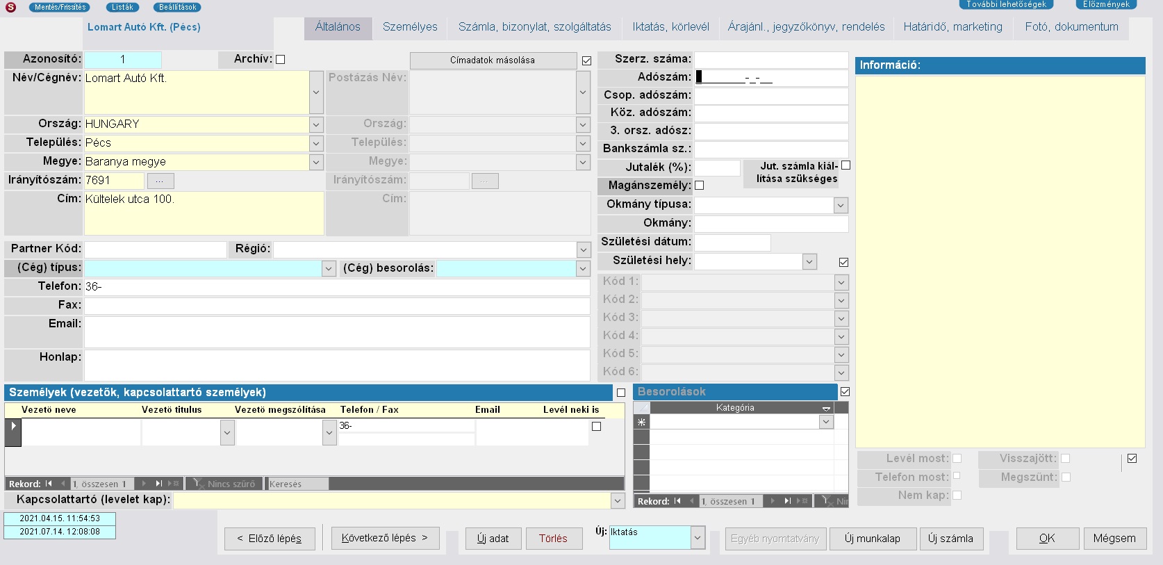 Új ügyfél rögzítése rlap