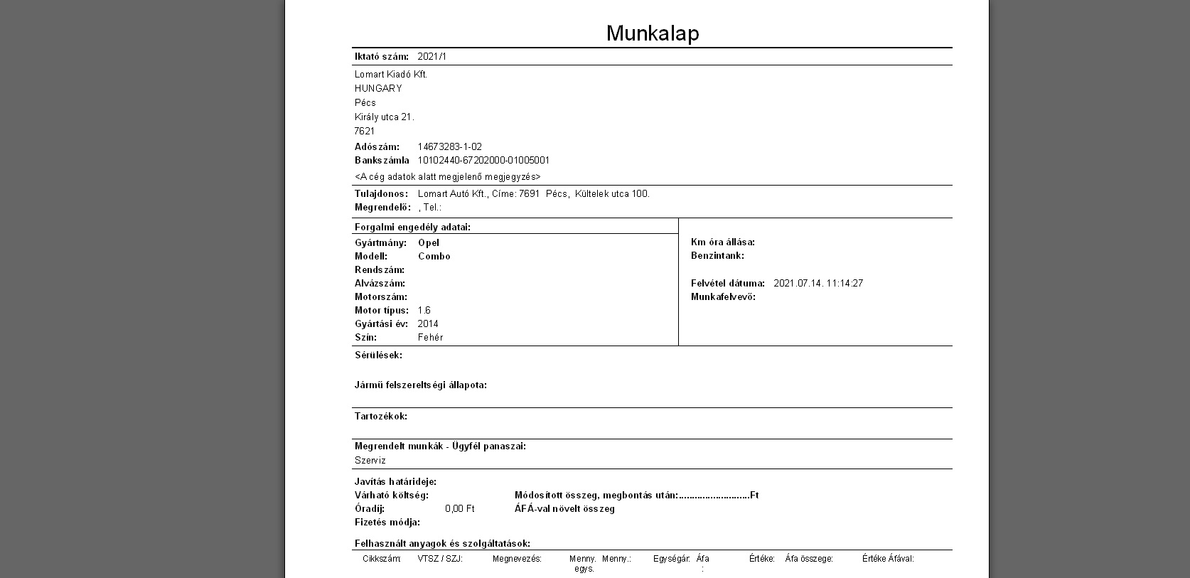 Munkalap nyomtatása