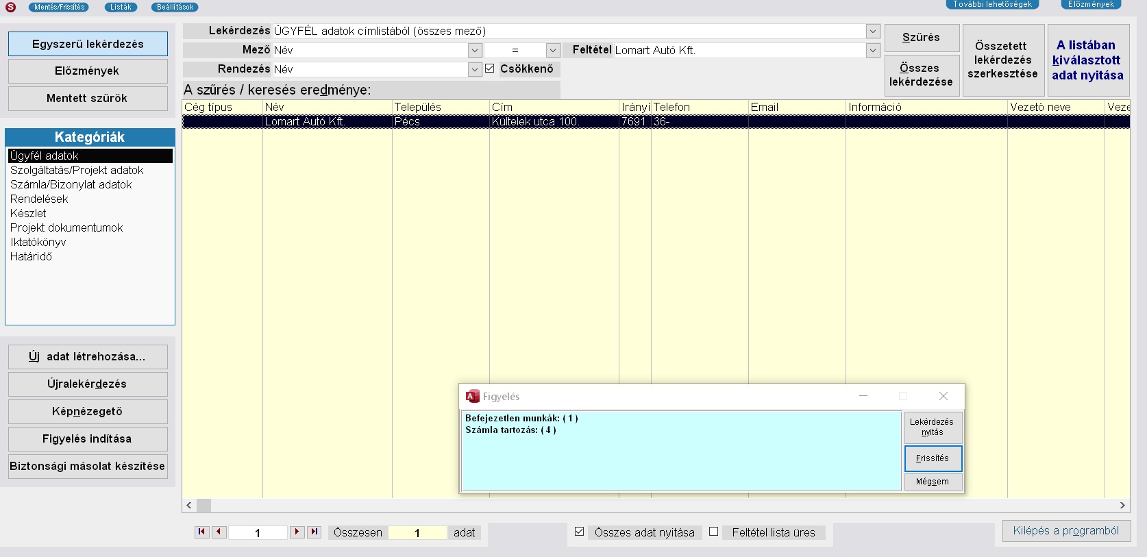 Folyamatban lév szolgáltatások lekérdezése és figyelés