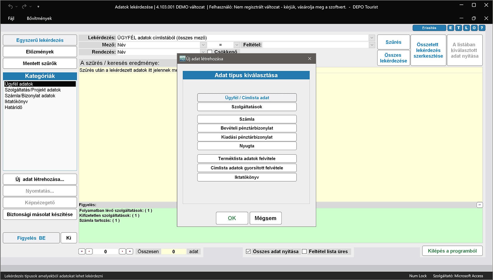 Indítás, adatok lekérdezése és Új adat rlap